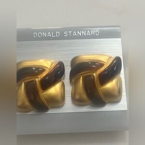 DONALD STANNARD VINTAGE CLIP‎ ON GOLD & BROWN EARRINGS